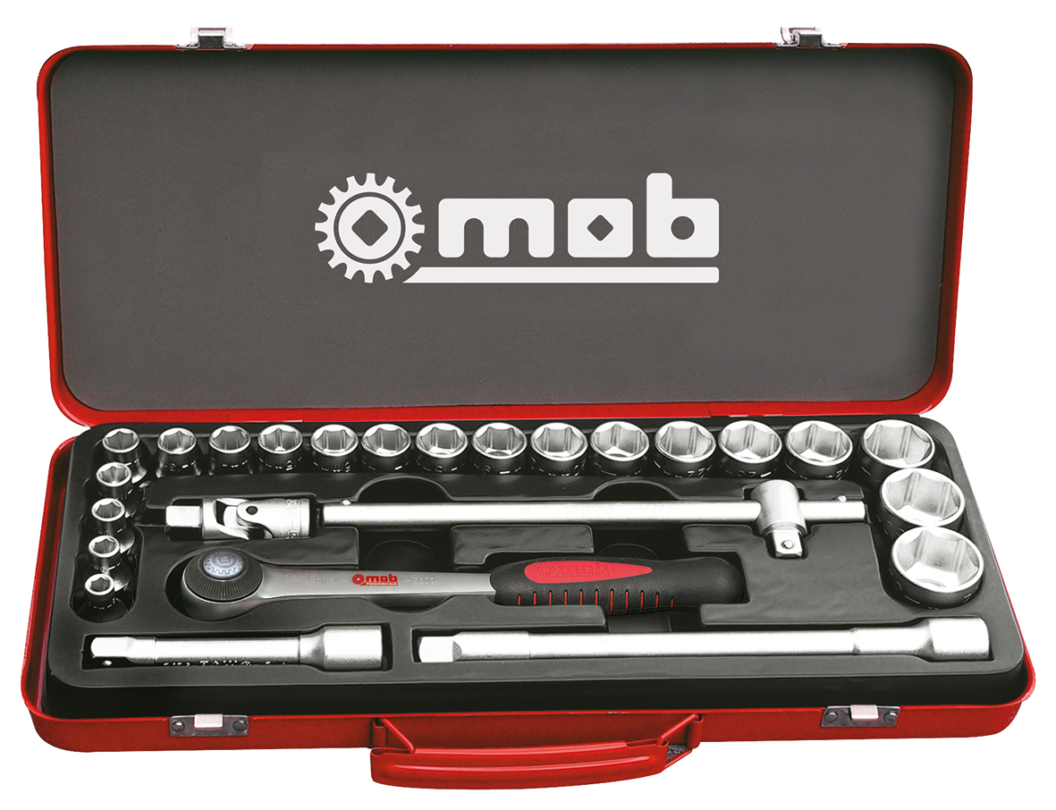 1/2" METAL BOX SET, 25 PIECE, 6-POINT, ROUND HEAD RATCHET