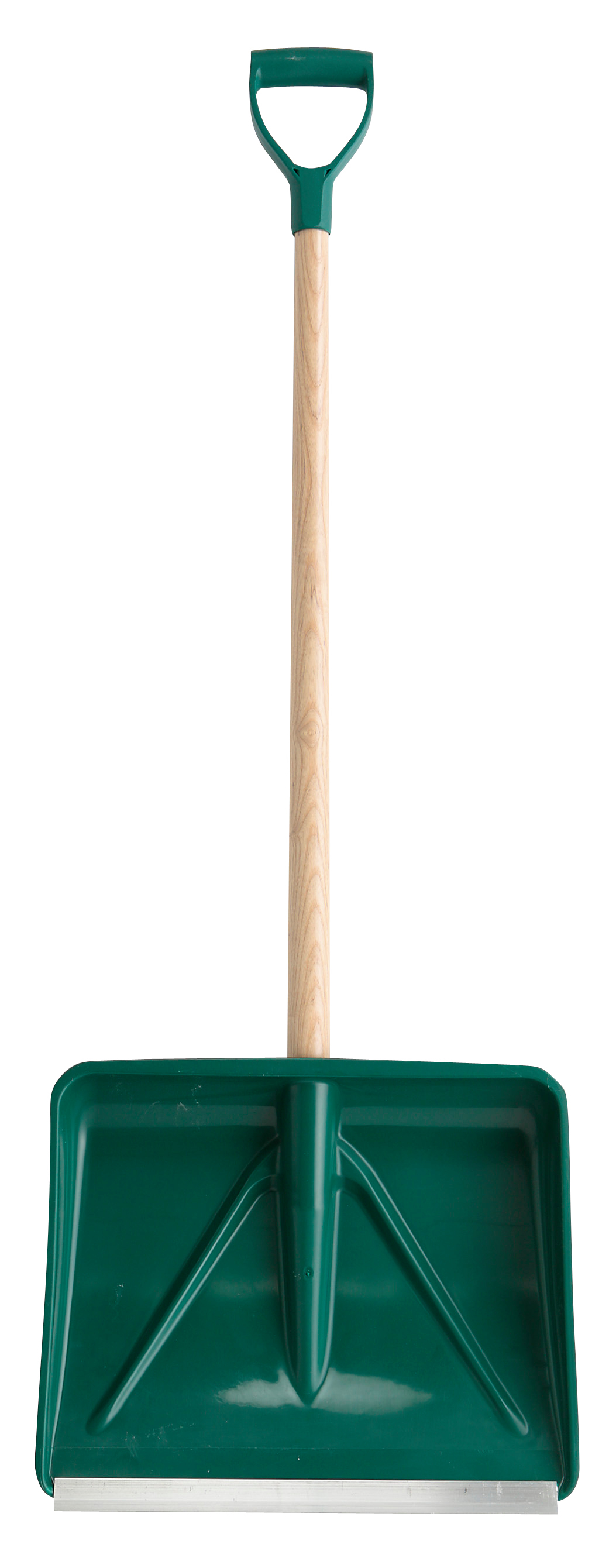 Polymer snow pusher shovel with aluminium rim, 100% PEFC certified wooden 90 cm handle + plastic handle