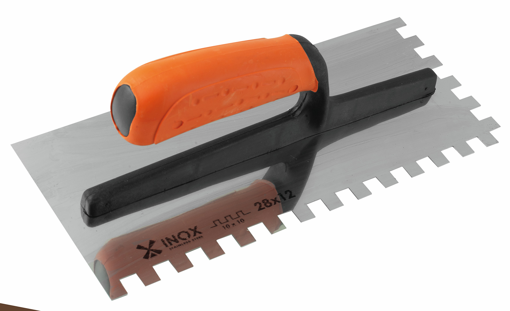 GLETIERE DINȚATE PĂTRATE, INOX, CU MONTURĂ DIN FIBRĂ DE STICLĂ, MÂNER BIMATERIAL