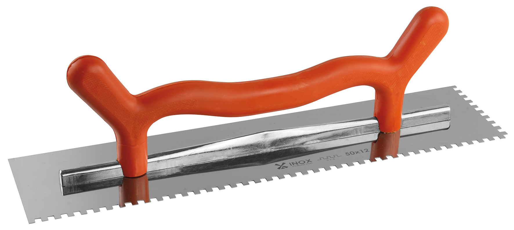 GLETIERĂ INOX CU MONTURĂ DE ALUMINIU, MÂNER DOUĂ MÂINI 2M, LAMĂ DINȚATĂ