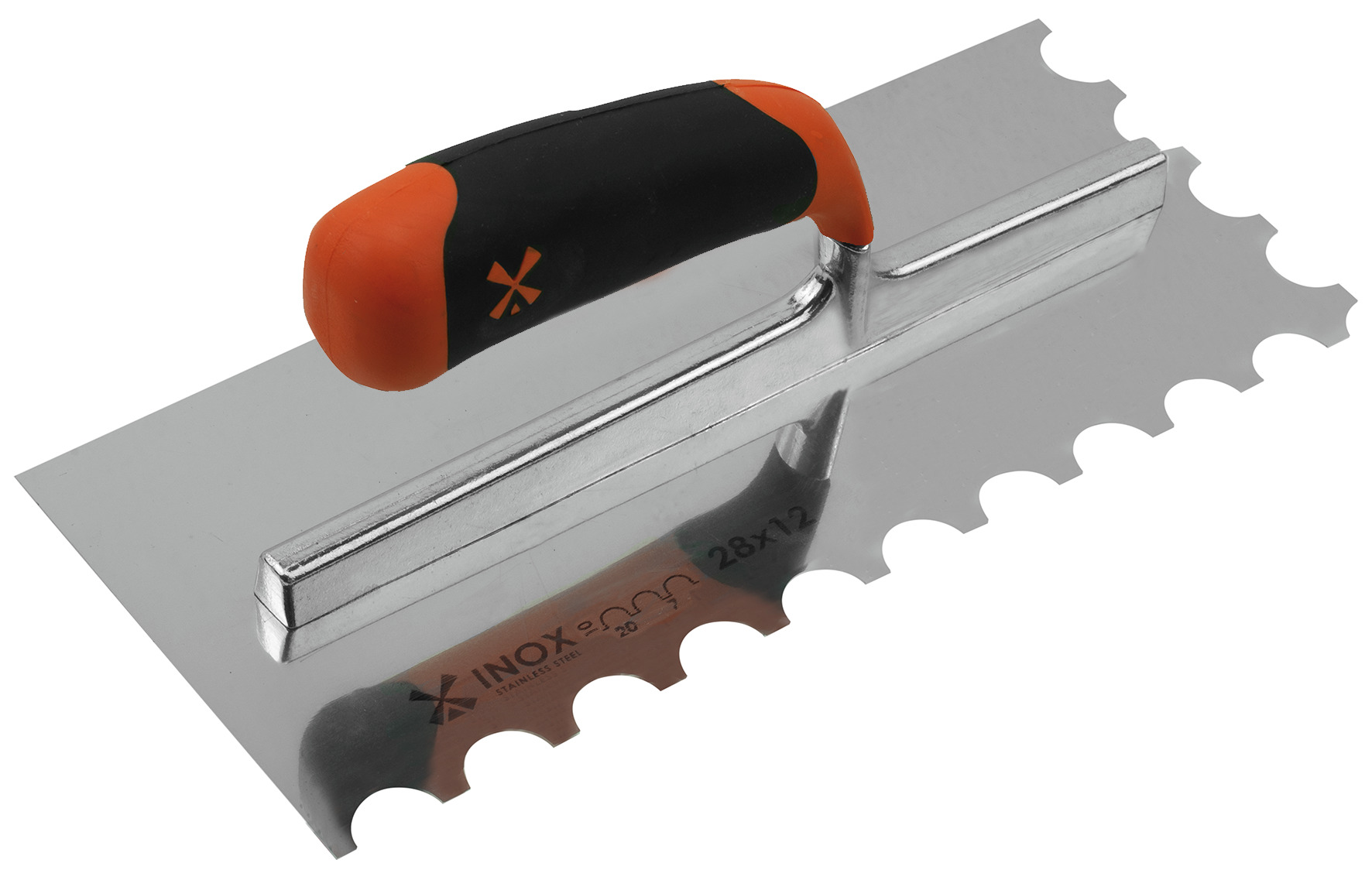 GLETIERĂ INOX CU MONTURĂ DE ALUMINIU, MÂNER BIMATERIAL, LAMĂ DINȚATĂ SEMIROTUNDĂ