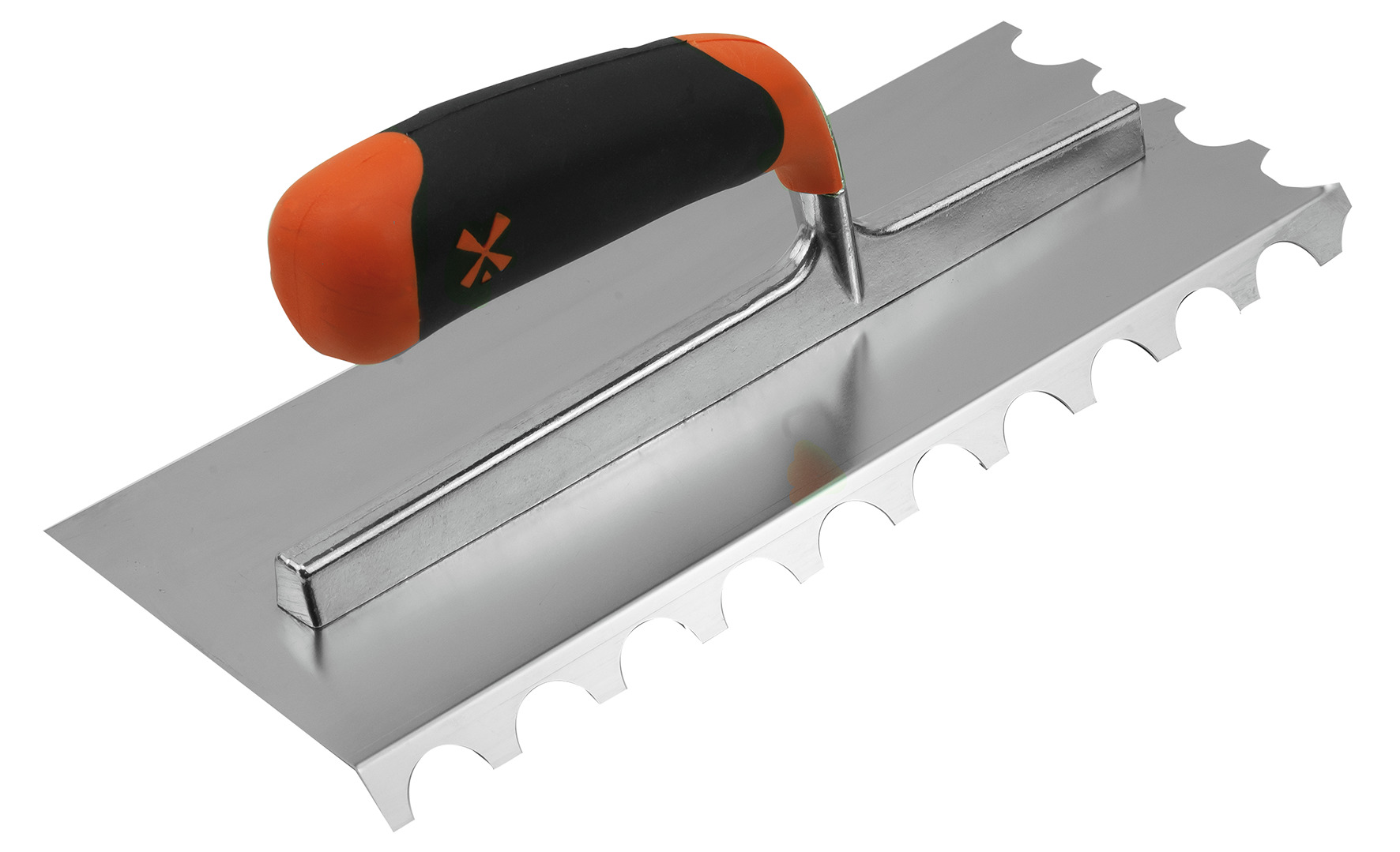 GLETIERĂ INOX CU MÂNER BIMATERIAL ȘI LAMĂ DINȚATĂ CURBATĂ LA 45°