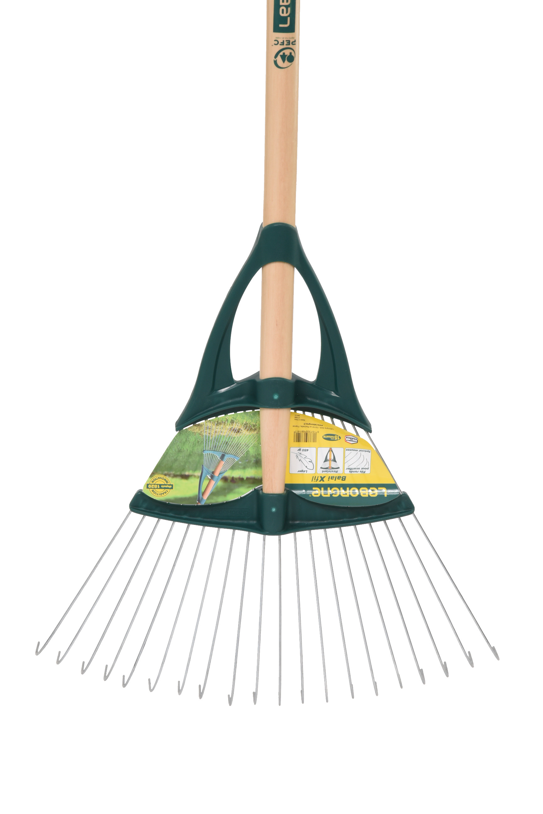 Xfil lawn rake spiker, 100% PEFC certified wooden 150 cm handle