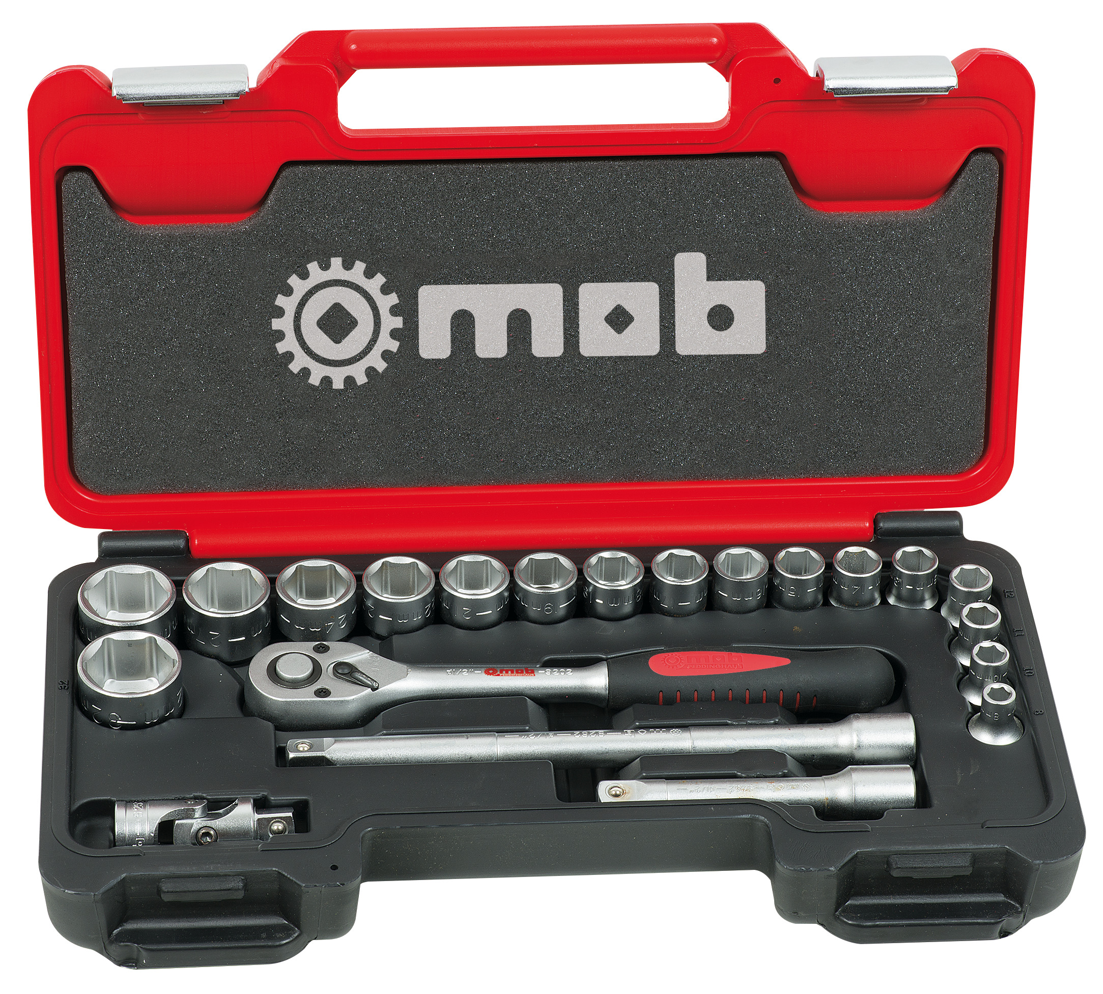 1/2'' BOX SET, 6-POINT, PEAR HEAD RATCHET, 21-PIECE 