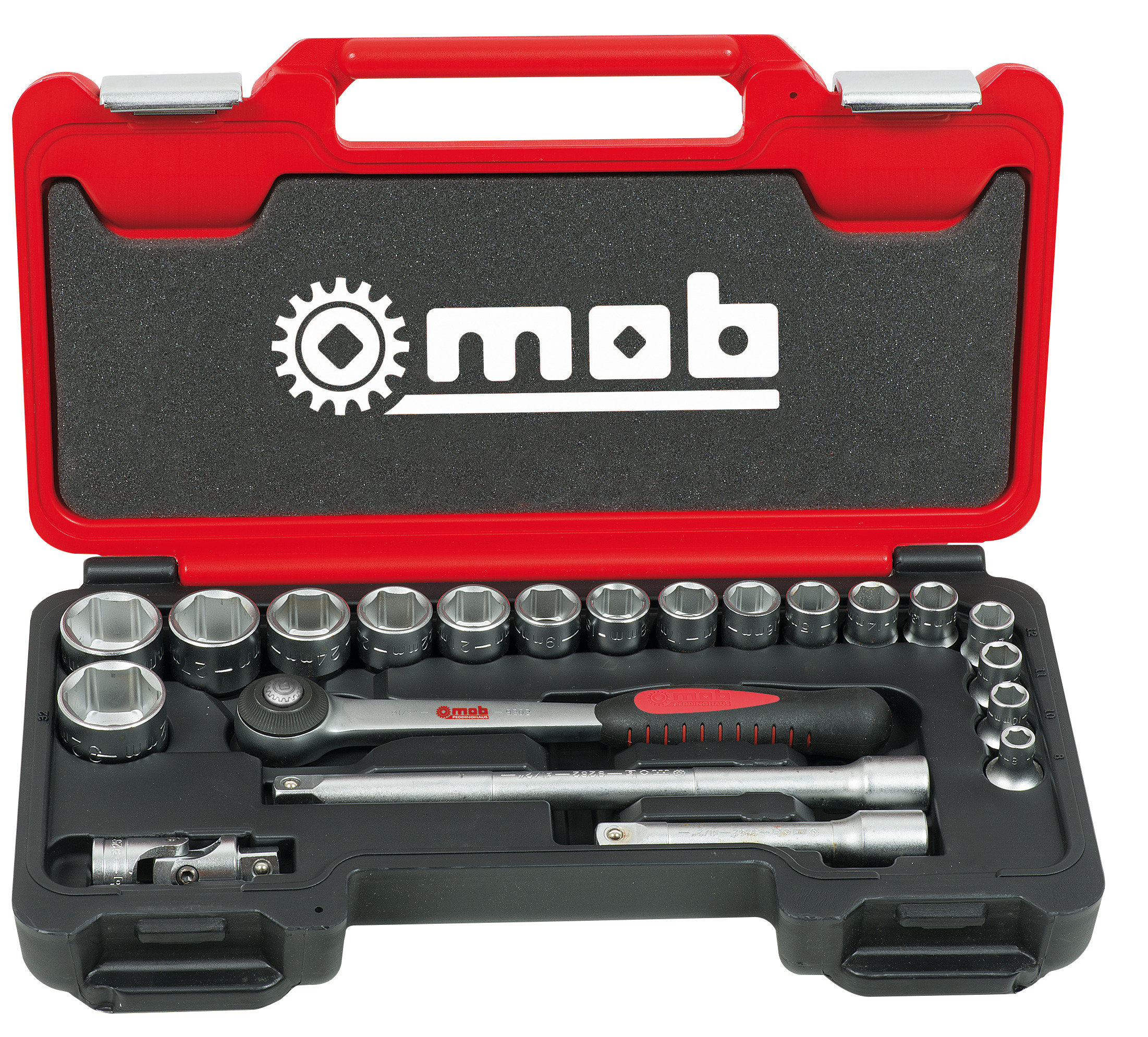 1/2'' BOX SET, 6-POINT, ROUND HEAD RATCHET, 21-PIECE