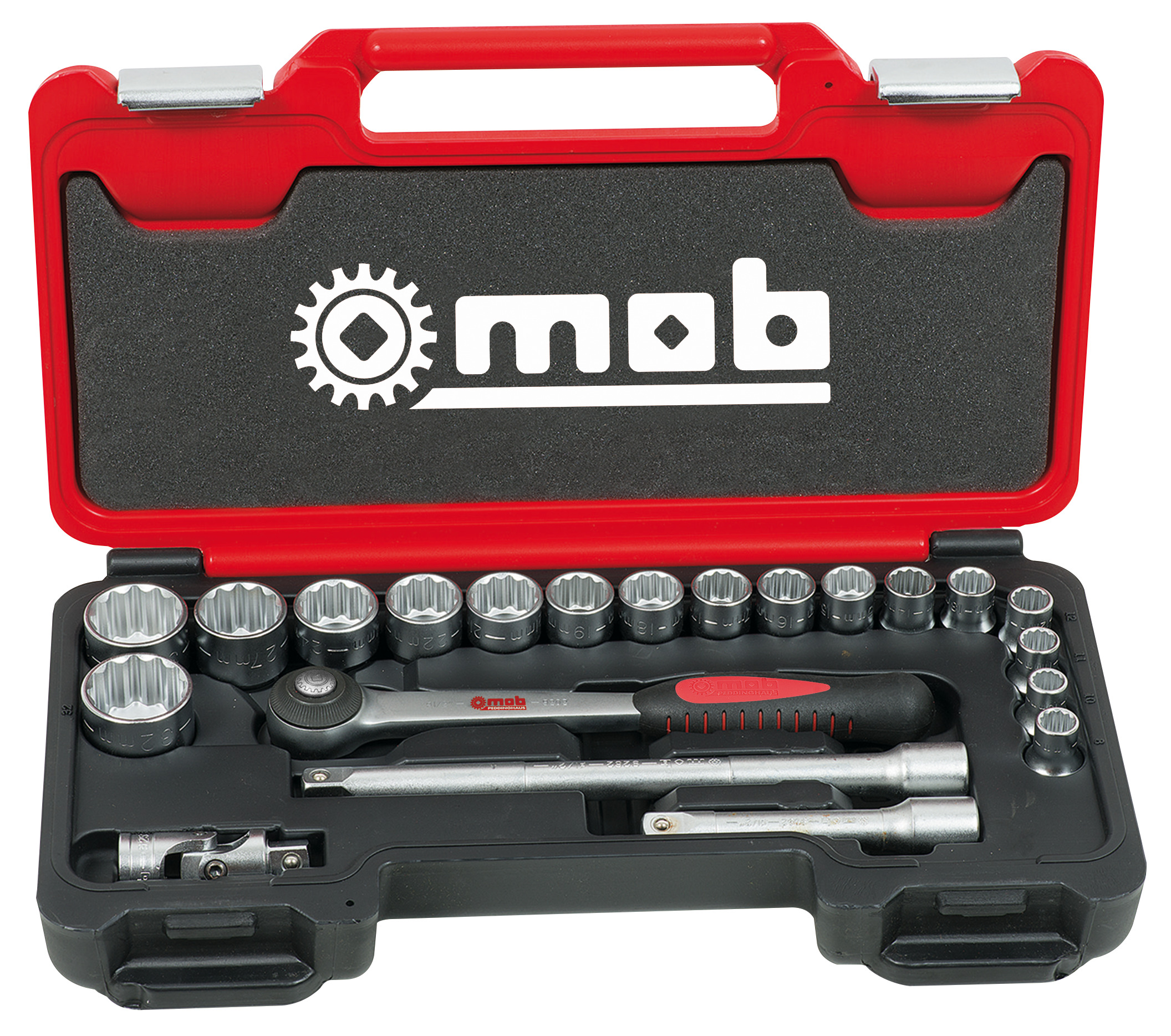 1/2'' BOX SET, 12-POINT, ROUND HEAD RATCHET, 21-PIECE