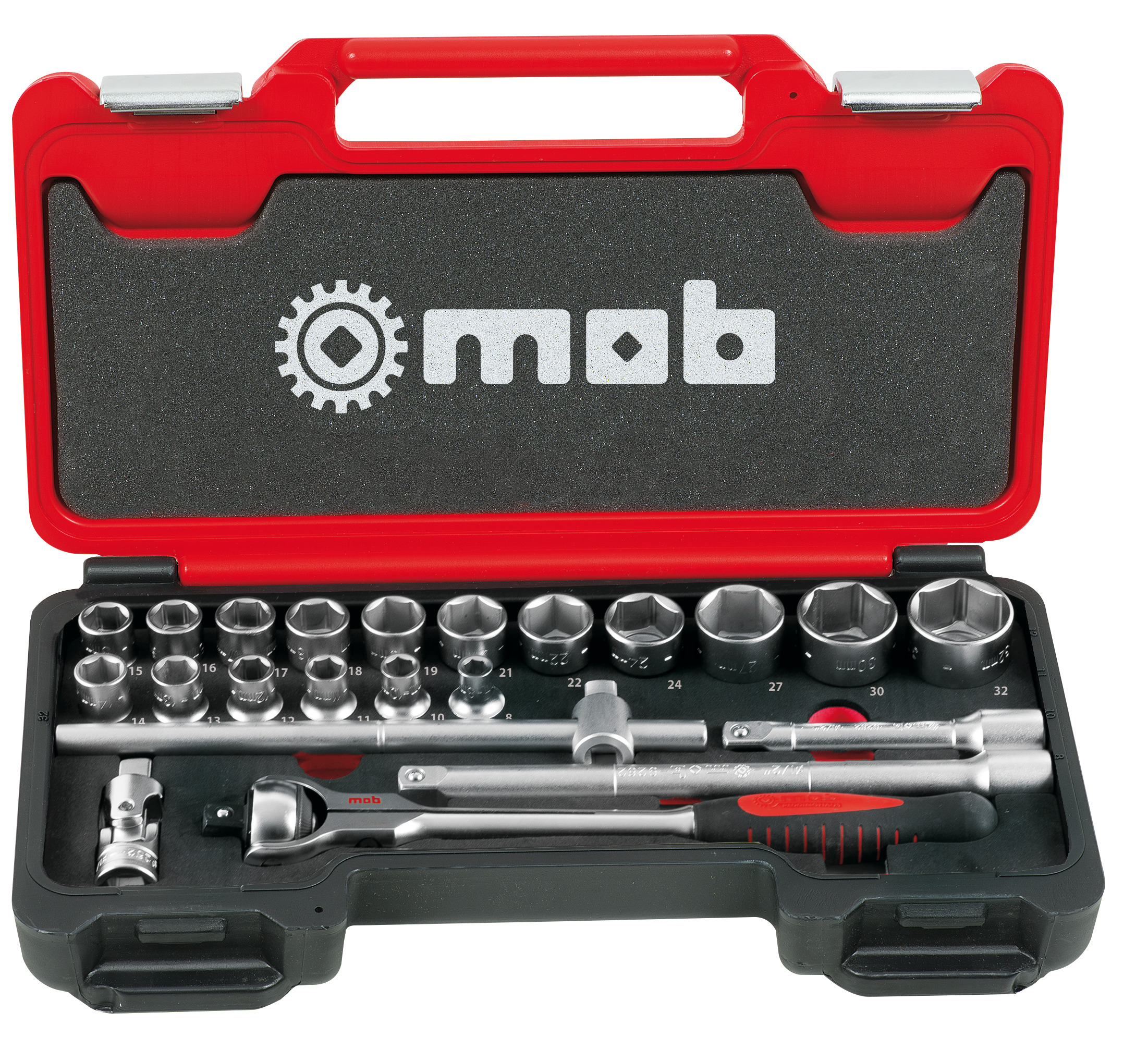 1/2" BOX SET, 22 PIECE, 6-POINT, SWIVEL HEAD RATCHET