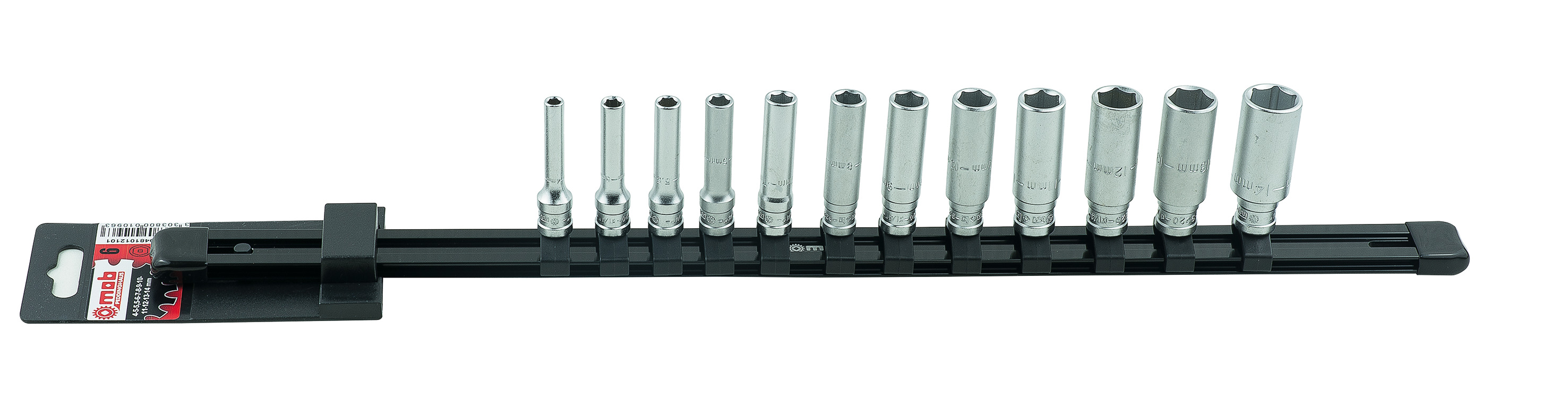 Set 12 capete chei tubulare lungi 1/4 SH pe suport metalic